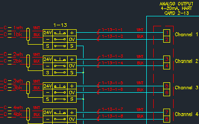Un diagrama de lazo generado por Instrument Manager, mostrado dentro del software CAD