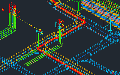 Cable route calculated by Paneldes Raceway software, shown in a raceway network